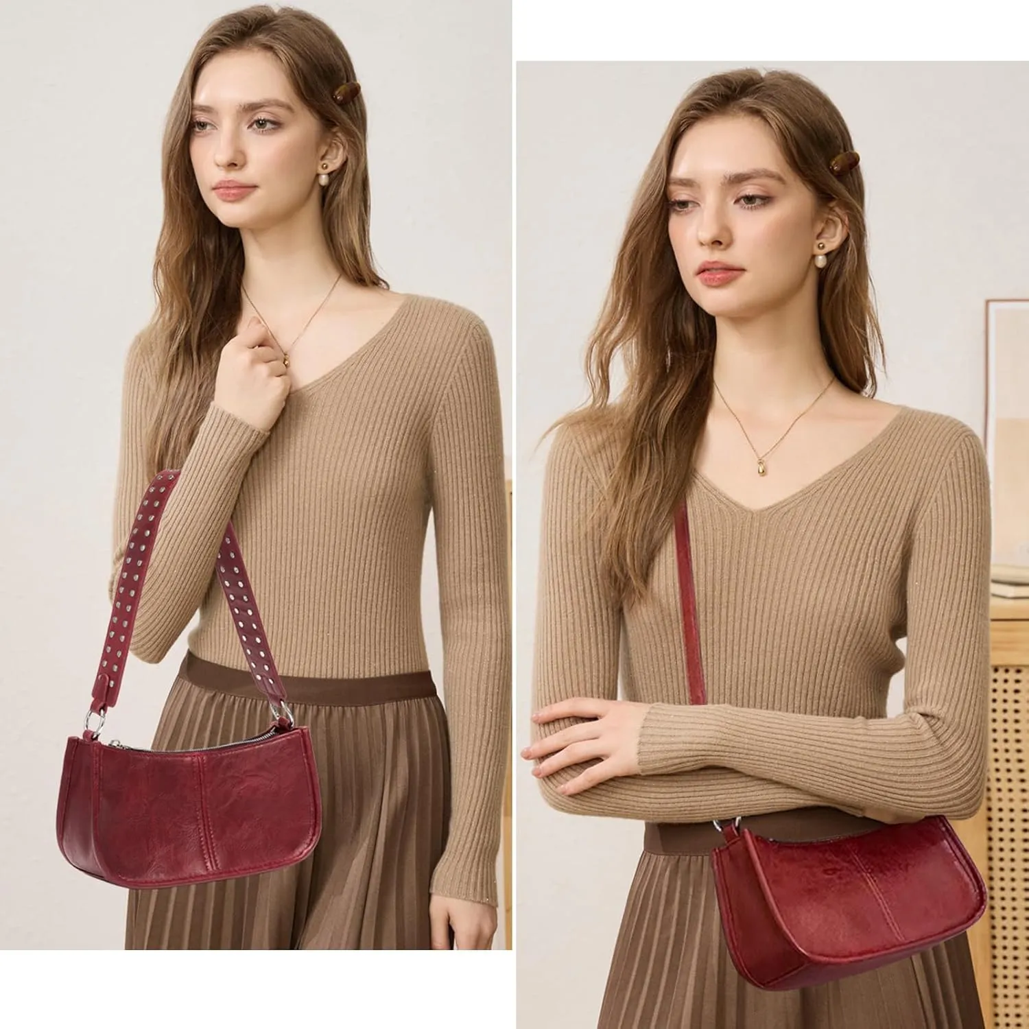 Small Black Shoulder Purses for Women Studded Purse Y2K Crossbody Bag Cute Trendy Mini Leather Handbag