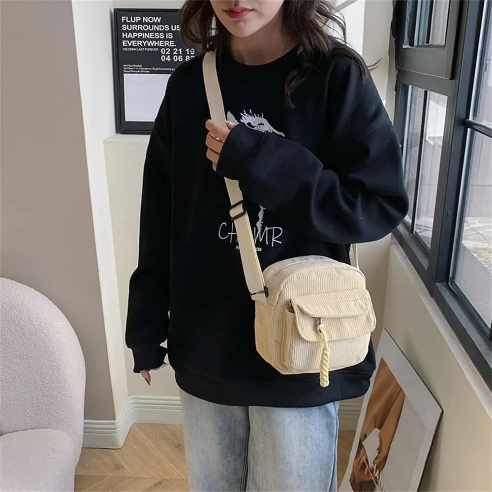Small Corduroy Crossbody Bag Multi Pockets Hobo Satchel Handbag Mini Casual Corduroy Shoulder Mobile Phone Purse (Beige)
