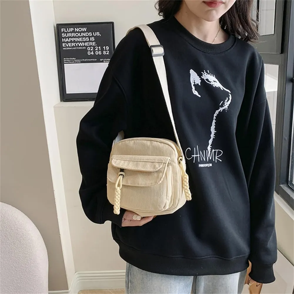 Small Corduroy Crossbody Bag Multi Pockets Hobo Satchel Handbag Mini Casual Corduroy Shoulder Mobile Phone Purse (Beige)