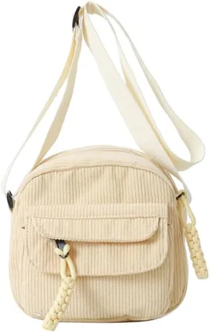 Small Corduroy Crossbody Bag Multi Pockets Hobo Satchel Handbag Mini Casual Corduroy Shoulder Mobile Phone Purse (Beige)