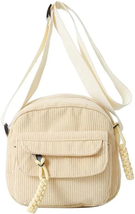 Small Corduroy Crossbody Bag Multi Pockets Hobo Satchel Handbag Mini Casual Corduroy Shoulder Mobile Phone Purse (Beige)
