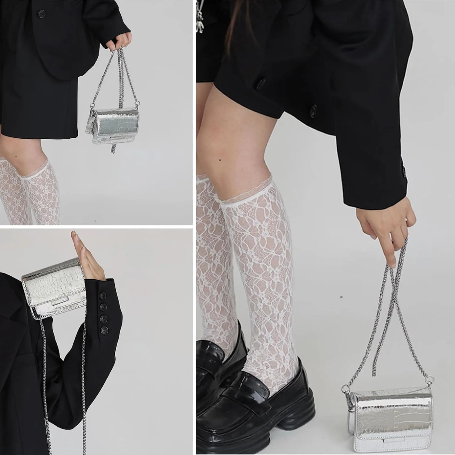 Small Crossbody Purse Bag for Women,Mini Cute Metallic Croc-Embossed Handbag with Chain Strap