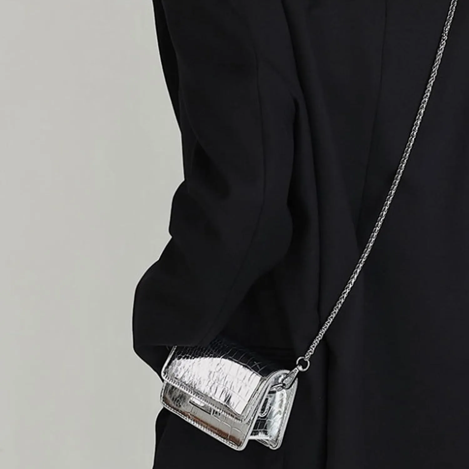 Small Crossbody Purse Bag for Women,Mini Cute Metallic Croc-Embossed Handbag with Chain Strap