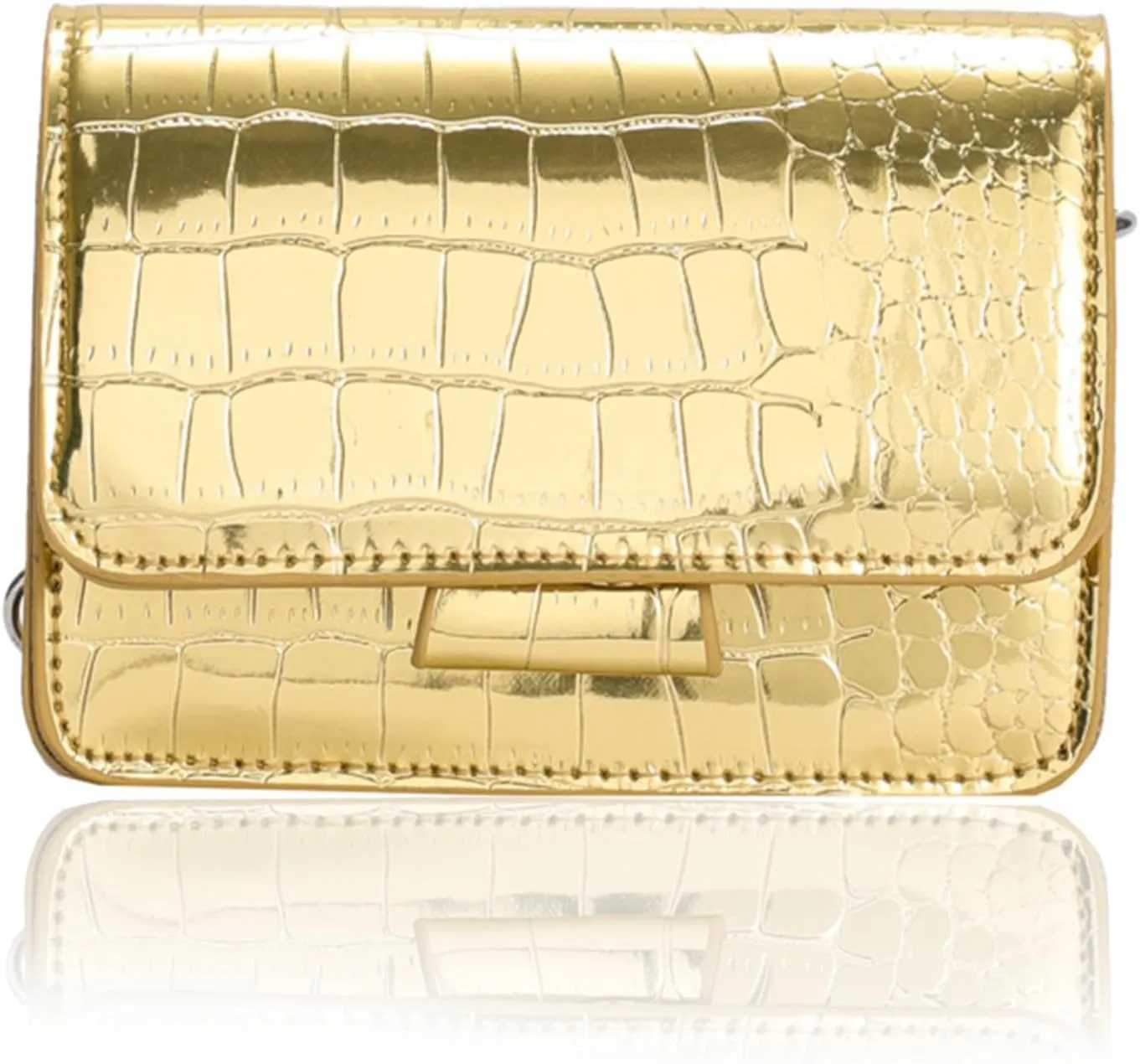 Small Crossbody Purse Bag for Women,Mini Cute Metallic Croc-Embossed Handbag with Chain Strap