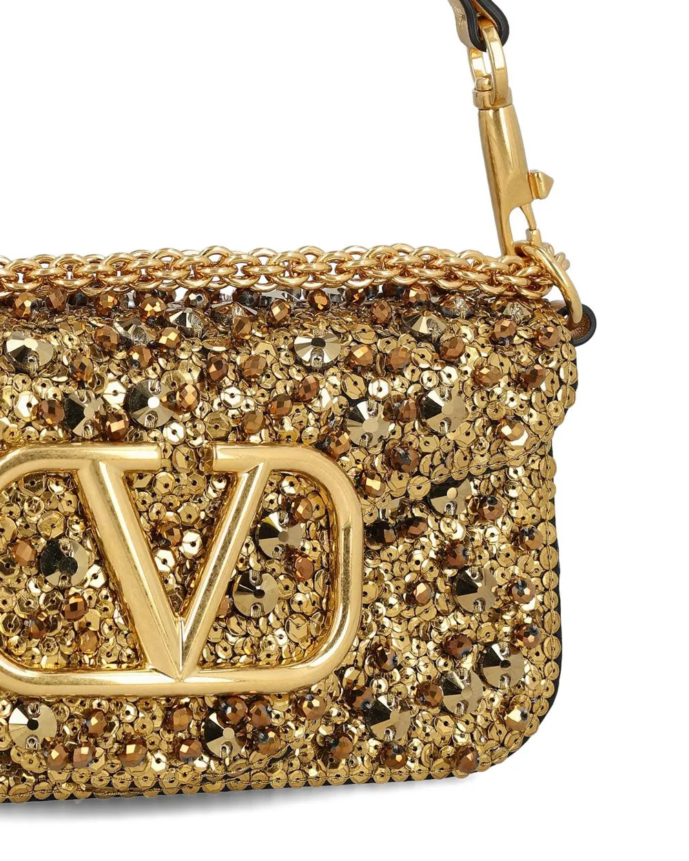 Small Loco Gold Embellished Shoulder Bag in Antique Brass