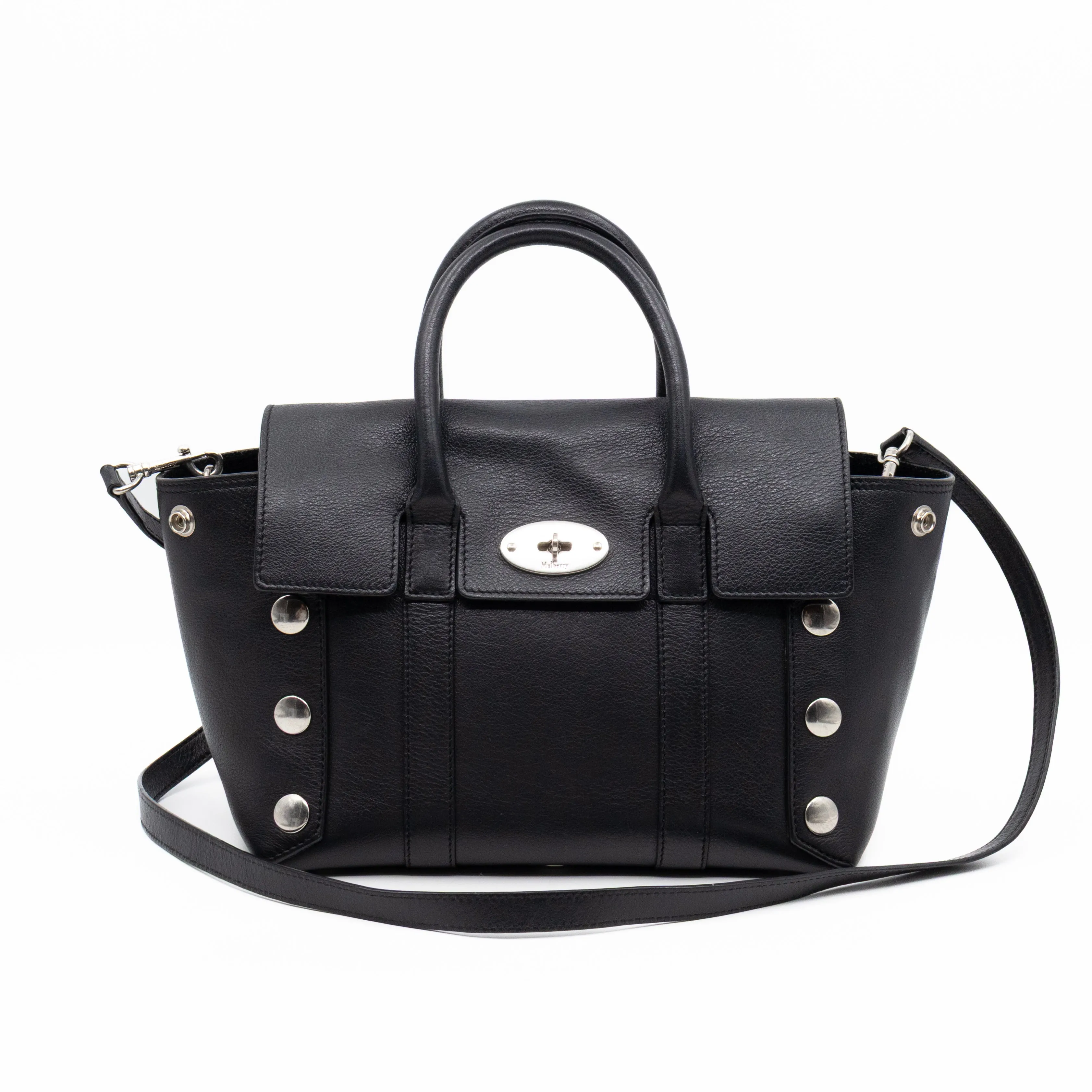 Small New Bayswater Studded Black Leather