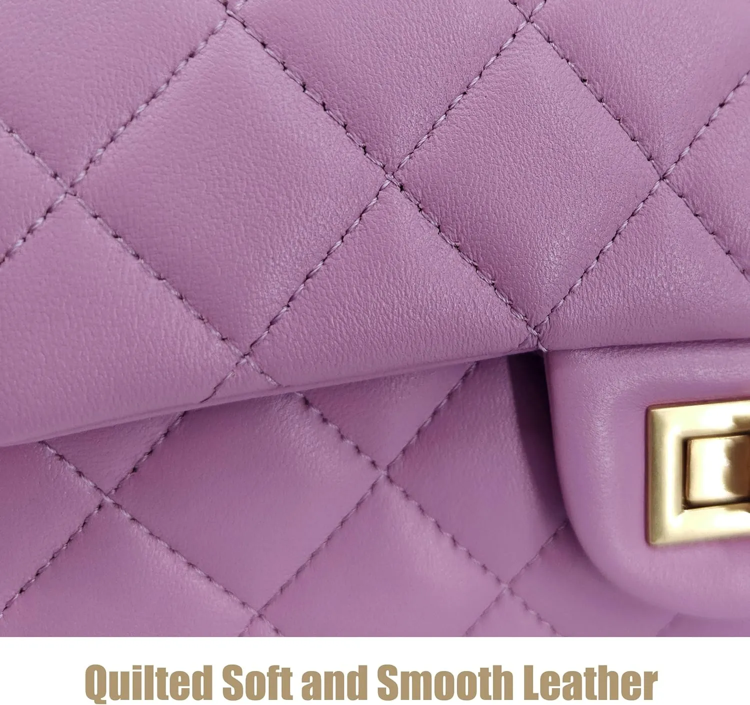 Small Quilted Crossbody Bags for Women, Genuine Leather Shoulder Bag w/Gold Chain Strap, Soft Mini Top Handle Flap Purse