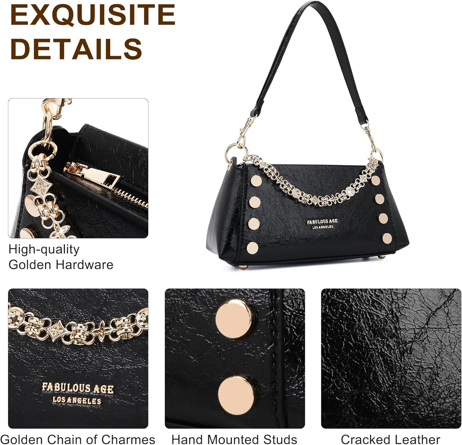 Small Shoulder Bag for Women Y2K Purse Designer Trendy Satchel Handbag Hobo Studded Bag