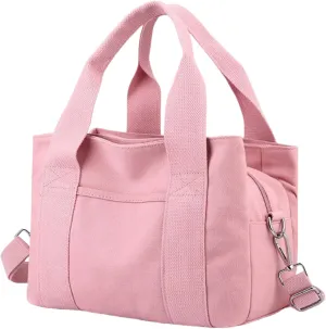 Small Tote Bag with Zipper Canvas Tote 2 Pockets and 3 Compartments Square Single Shoulder Corssbody Cute Handbag