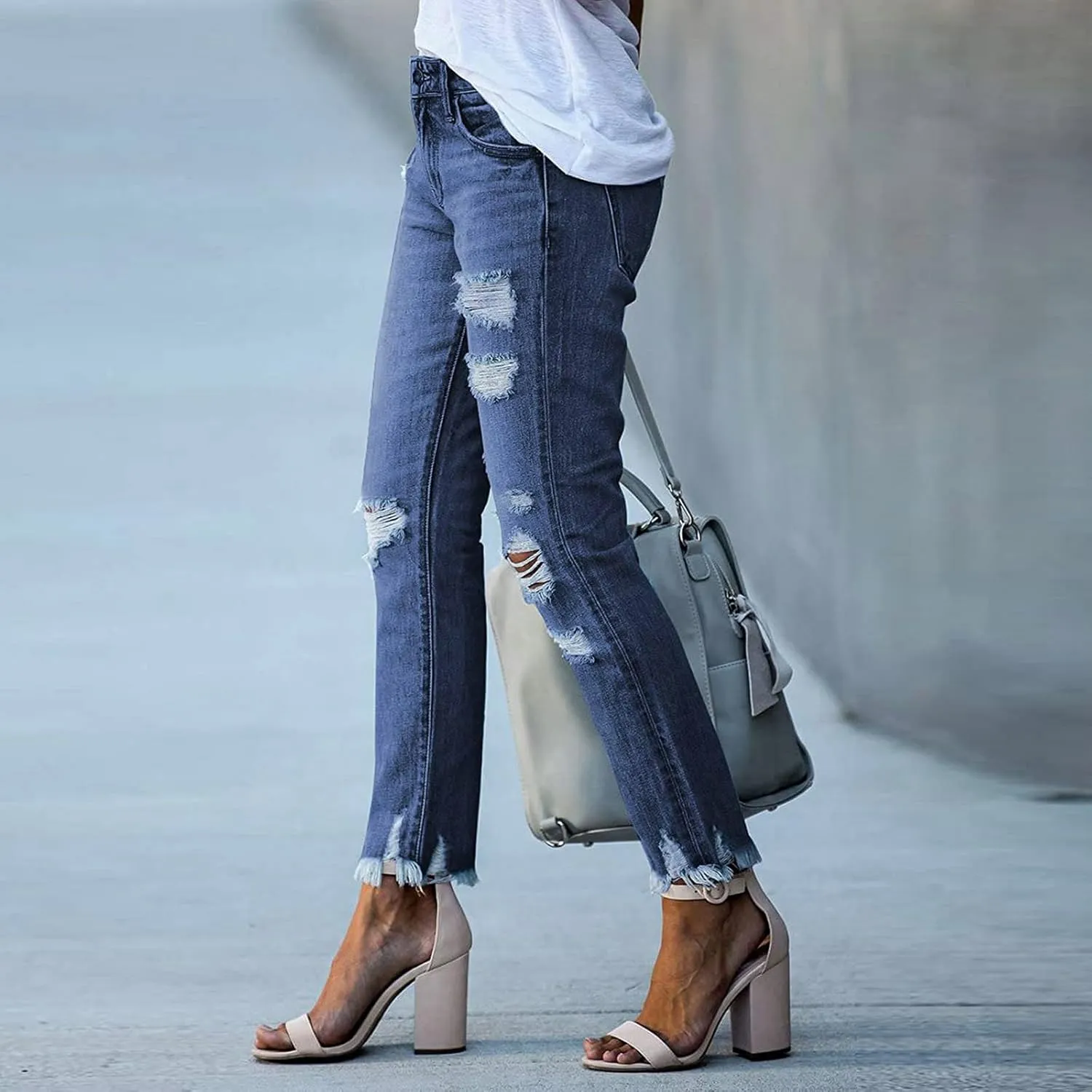 SMIDOW Women Raw Hem Ripped Jeans Capri Jeans Cropped Jeans Distressed Jeans Tapered Pants Bootcut Jeans Petite Jeans