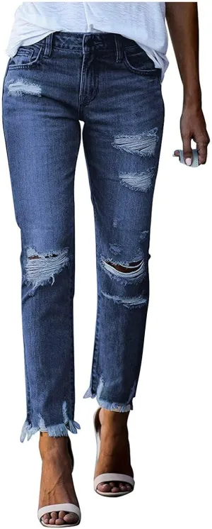 SMIDOW Women Raw Hem Ripped Jeans Capri Jeans Cropped Jeans Distressed Jeans Tapered Pants Bootcut Jeans Petite Jeans