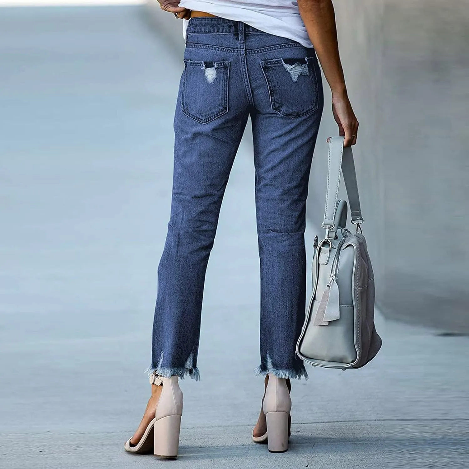 SMIDOW Women Raw Hem Ripped Jeans Capri Jeans Cropped Jeans Distressed Jeans Tapered Pants Bootcut Jeans Petite Jeans