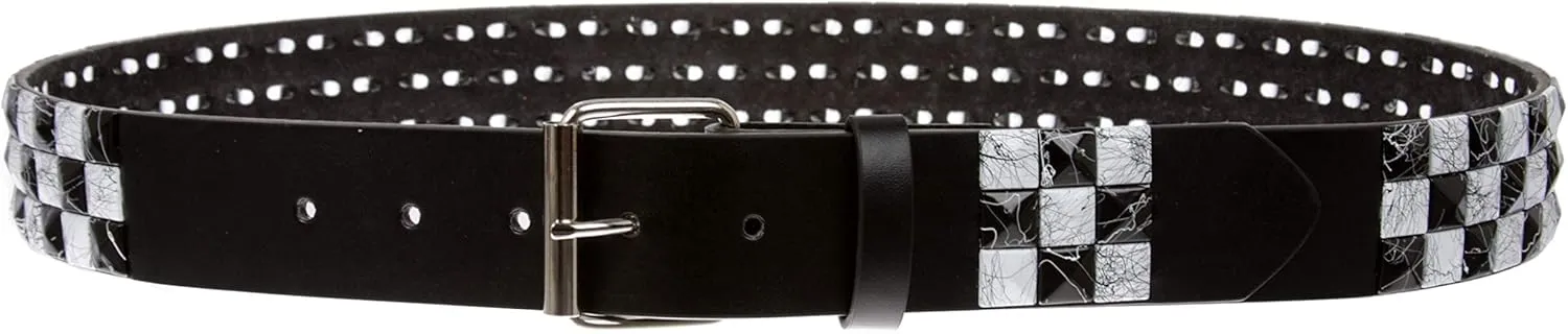 Snap On 1 1/2" White & Black Checkerboard Punk Rock Studded Belt