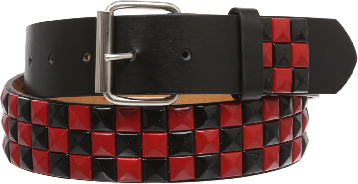Snap On Punk Rock Star Pyramid Studded Checker Board Leather Belt