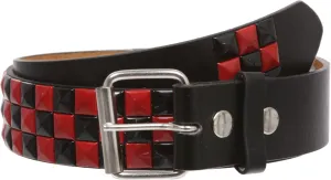 Snap On Punk Rock Star Pyramid Studded Checker Board Leather Belt