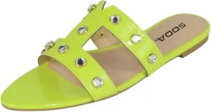 Soda Shoes Women's Sandals Double Strap Slides Rhinestone Bling Studded Open Pointed Toe YISKA-S