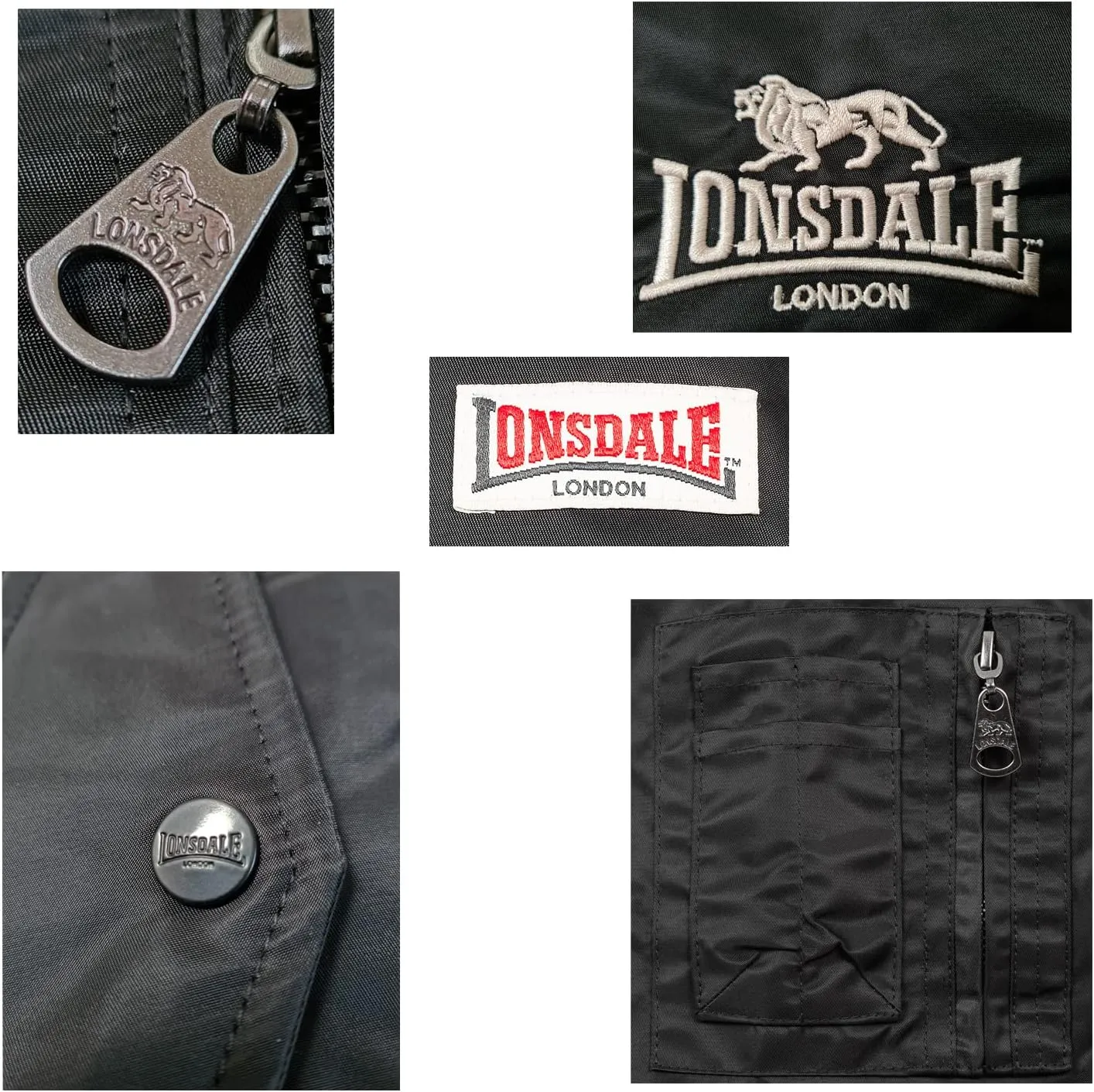 Spirit of England Lonsdale Men´s Flight Bomber MA1 Jacket Black Unique Tartan Lining Embroidered Logo Slim-Fit