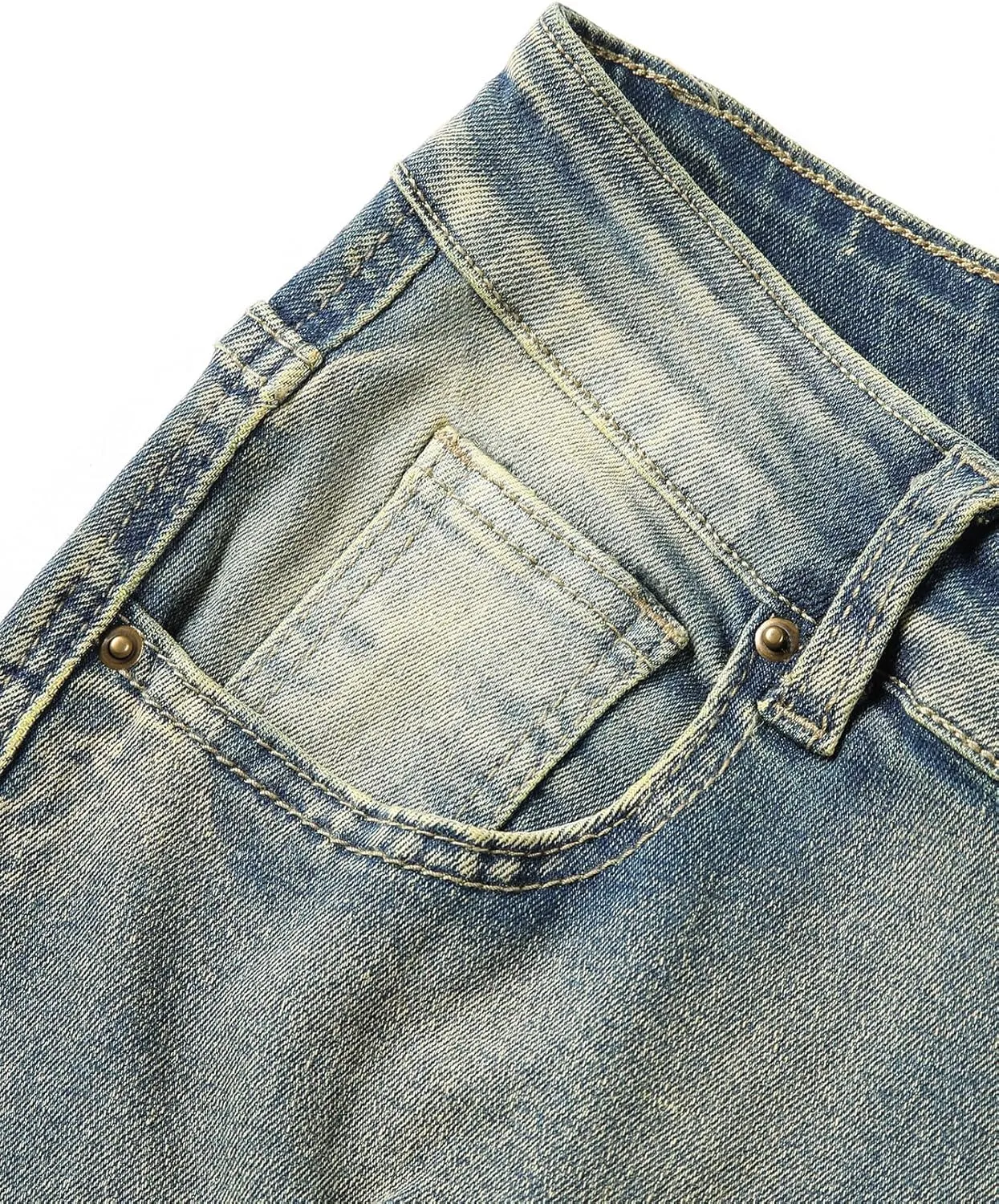 Stacked Jeans Men Ripped Raw Trim Stretch Fit Skinny Vintage Denim Pants Slim Fit Fashion Trousers Streetwear