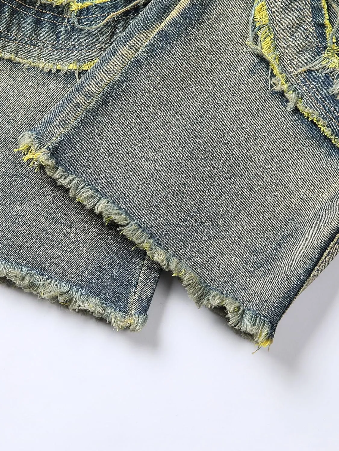 Stacked Jeans Men Ripped Raw Trim Stretch Fit Skinny Vintage Denim Pants Slim Fit Fashion Trousers Streetwear