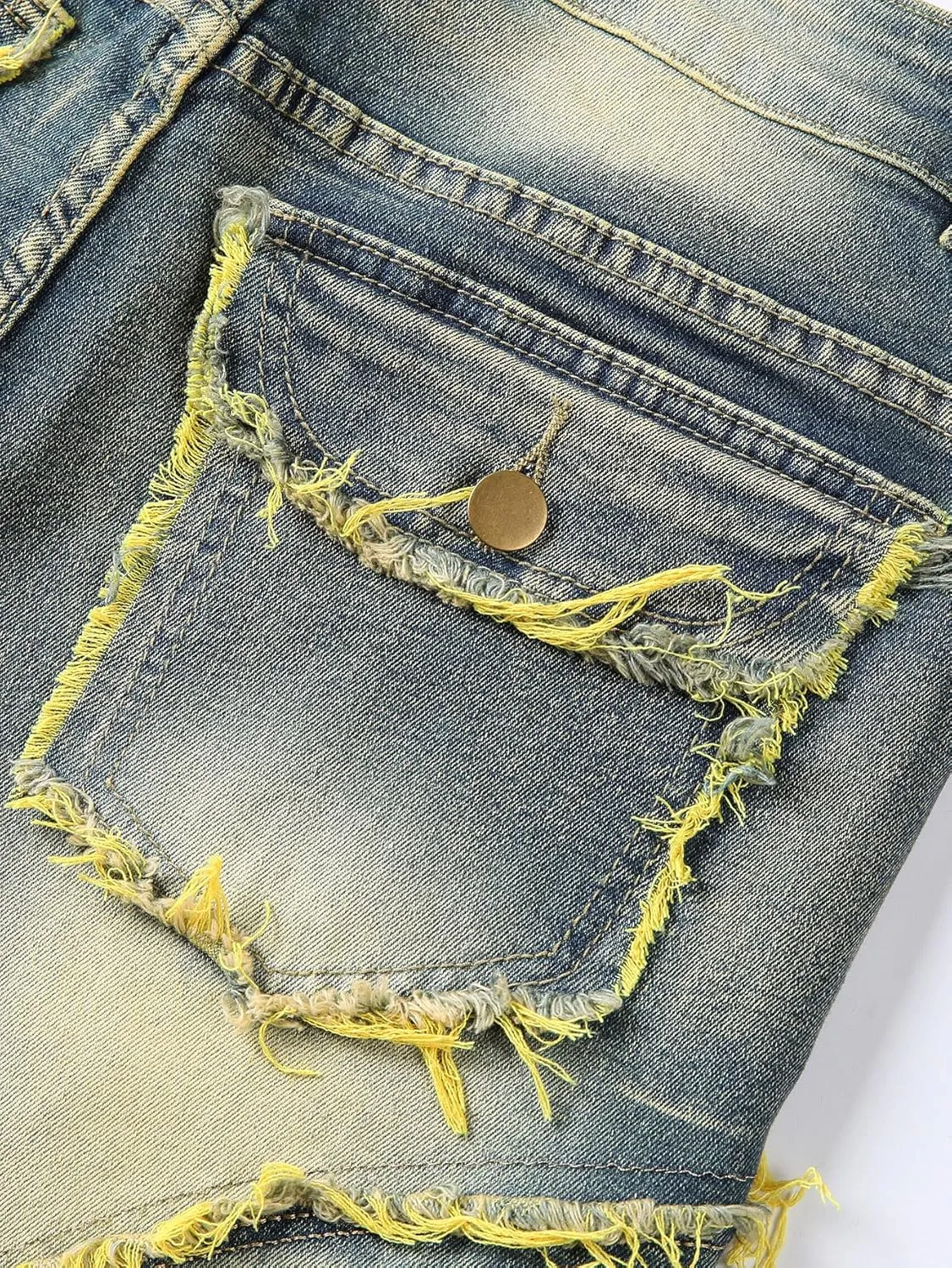 Stacked Jeans Men Ripped Raw Trim Stretch Fit Skinny Vintage Denim Pants Slim Fit Fashion Trousers Streetwear