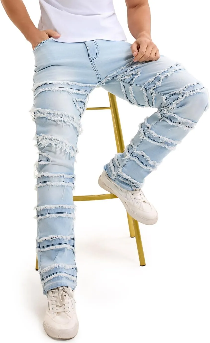 Stacked Jeans Men Slim Fit Stretch Flared Jeans for Men Casual and Stylish Denim Tear Pants