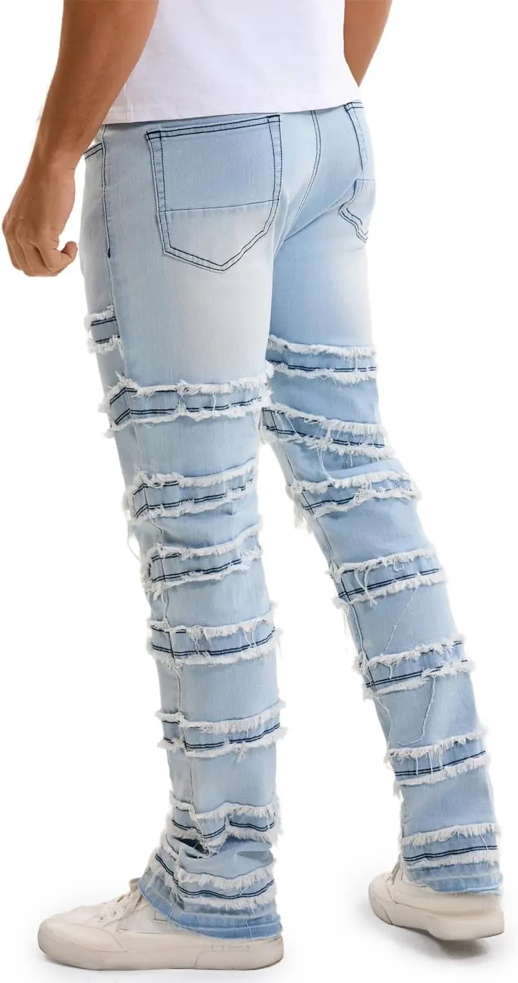 Stacked Jeans Men Slim Fit Stretch Flared Jeans for Men Casual and Stylish Denim Tear Pants