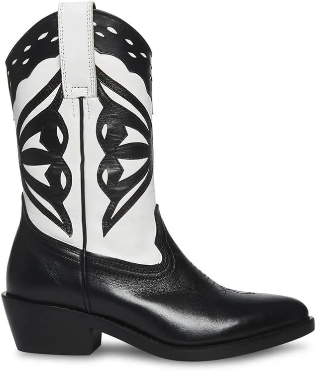 Steve Madden Womens Laredo Embroidered Leather Cowboy, Western Boots