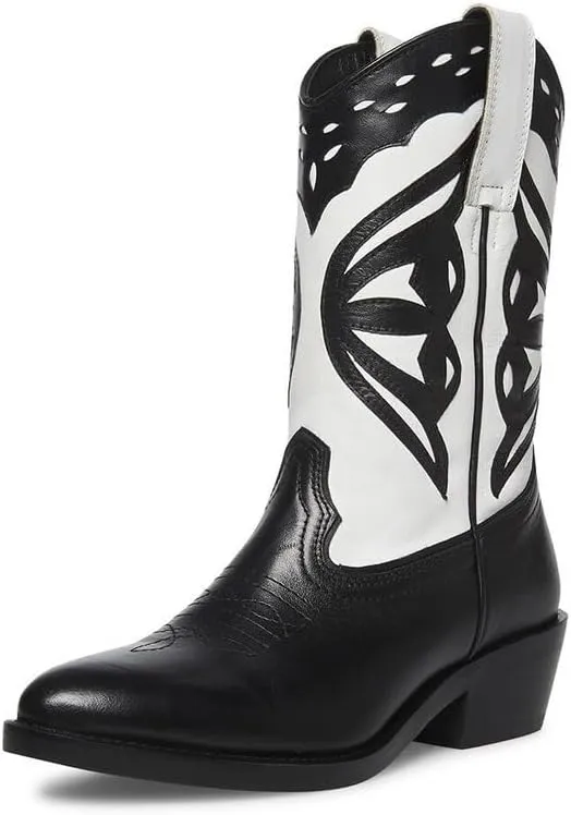 Steve Madden Womens Laredo Embroidered Leather Cowboy, Western Boots