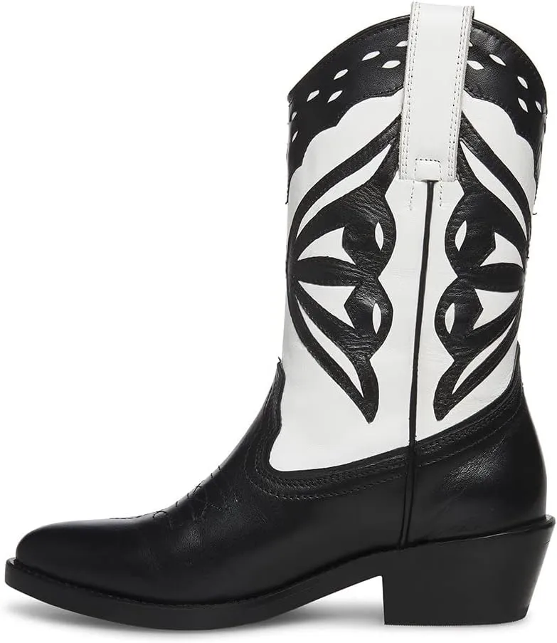 Steve Madden Womens Laredo Embroidered Leather Cowboy, Western Boots