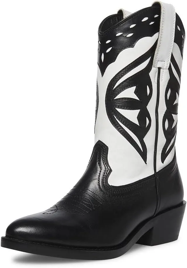 Steve Madden Womens Laredo Embroidered Leather Cowboy, Western Boots
