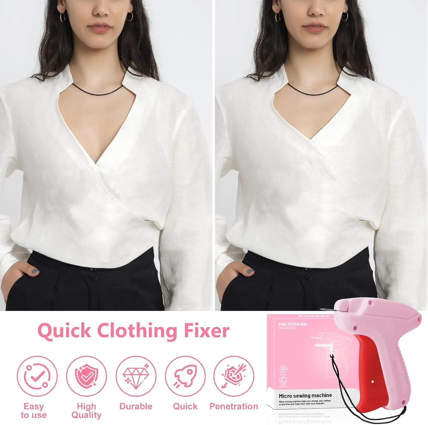 Stitch Gun for Clothes Comes with 6 Fine Needles,4000 Pcs Micro Fasteners(2000 White & 2000 Black).Stitch Gun Quick Clothing Fixer,Speedy Clothing Fixer
