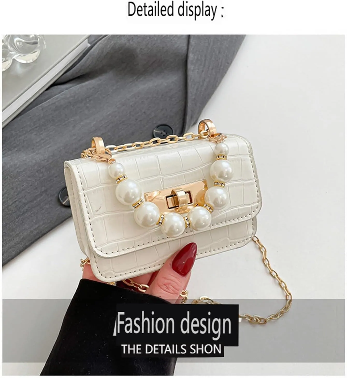 Stone Print Handbag With Chain Shoulder Bag
