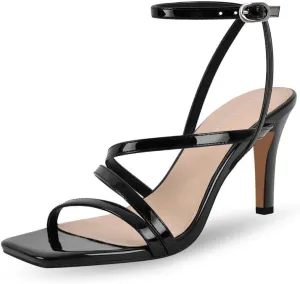 Strappy Heels for Women High Heels Ankle Heeled Square Open Toe Comfortable Sandals Strap Dress Shoes for Party Wedding