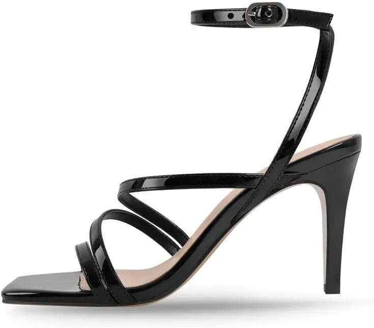 Strappy Heels for Women High Heels Ankle Heeled Square Open Toe Comfortable Sandals Strap Dress Shoes for Party Wedding