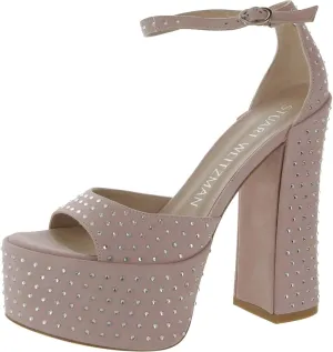 Stuart Weitzman Womens Pink Rhinestone Embellished 2' Platform Ankle Strap Padded Sky High Open Toe Block Heel Buckle Leather Heeled Sandal 8 B