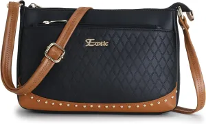 Studded Dual Tone Sling Bag for Girls/Women, Black