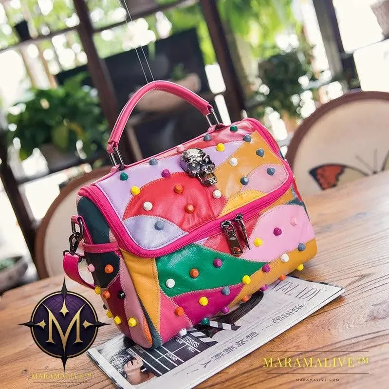 Studded hoe head portable small square bag casual slung shoulder bag