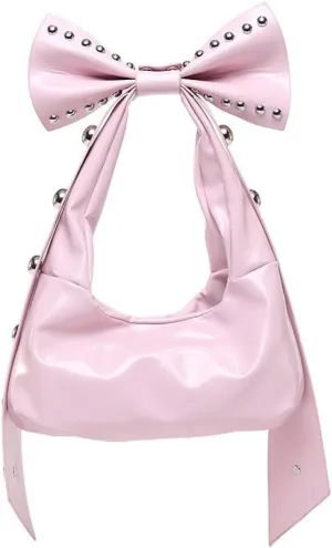 Studded Leather Shoulder Purses for Women Punk Rock 2000s Y2k Bow Purse Handbags Trendy Purse 2025