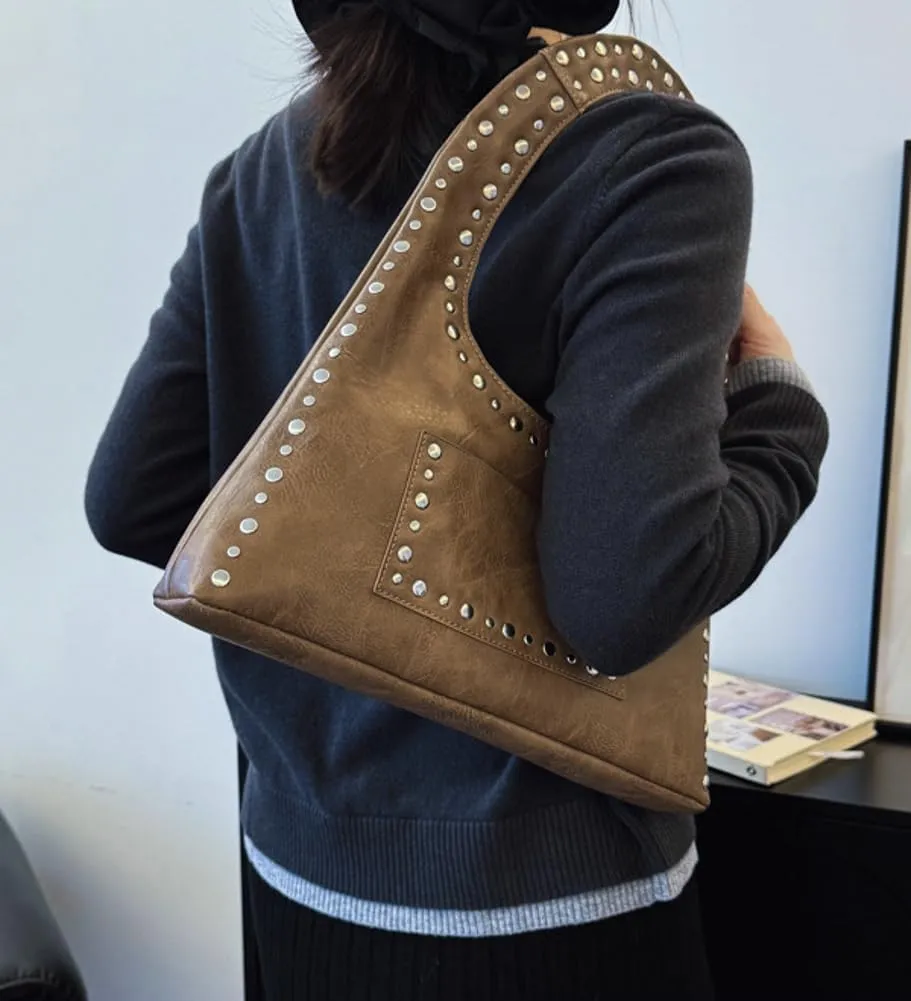 Studded Purses for Women Vegan Leather Handbag Vintage Y2K Tote Purse Stud Crescent Shoulder Bag Underarm Bag 2025