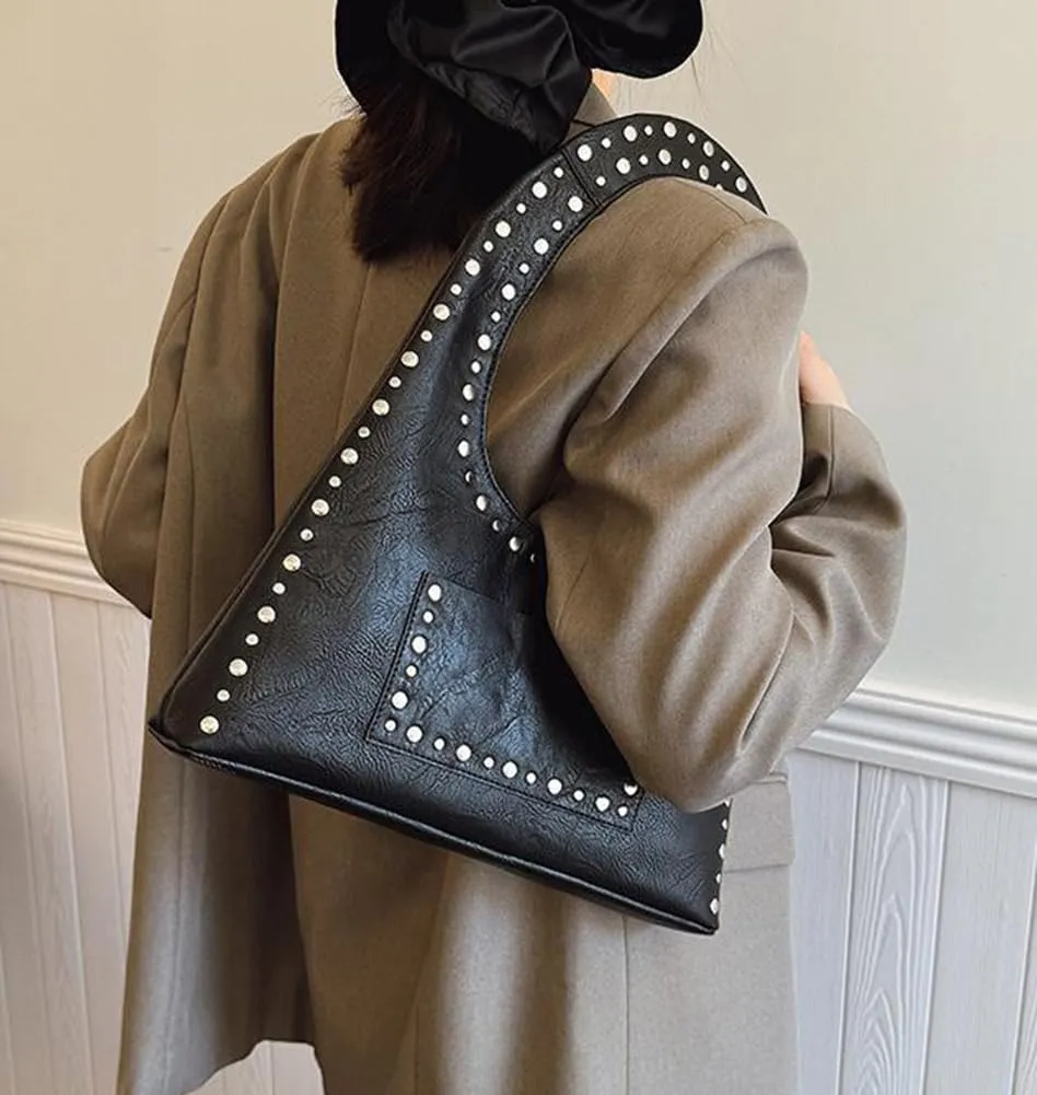 Studded Purses for Women Vegan Leather Handbag Vintage Y2K Tote Purse Stud Crescent Shoulder Bag Underarm Bag 2025