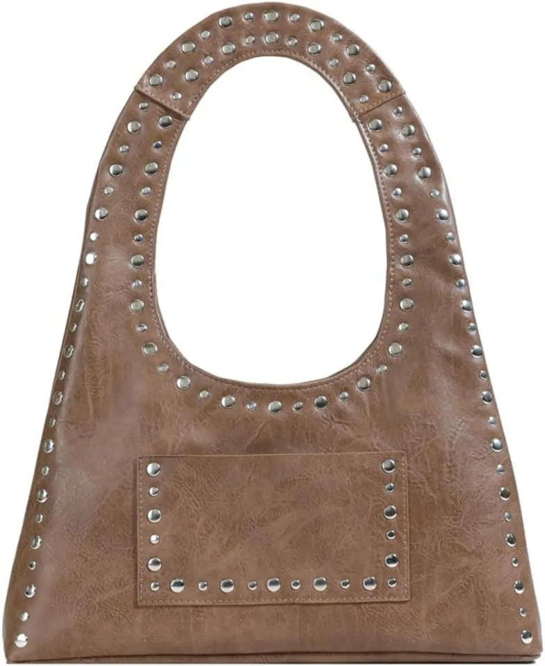 Studded Purses for Women Vegan Leather Handbag Vintage Y2K Tote Purse Stud Crescent Shoulder Bag Underarm Bag 2025