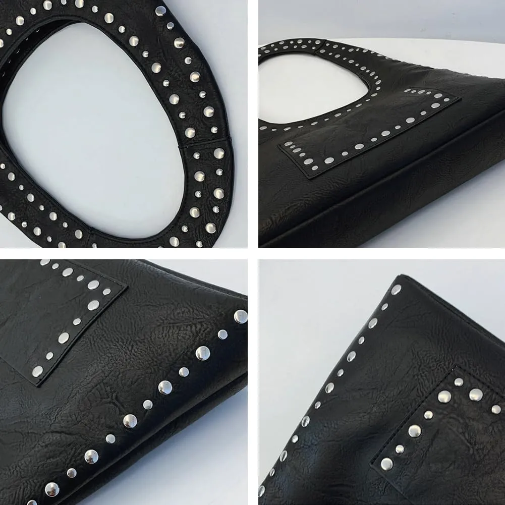 Studded Purses for Women Vegan Leather Handbag Vintage Y2K Tote Purse Stud Crescent Shoulder Bag Underarm Bag 2025