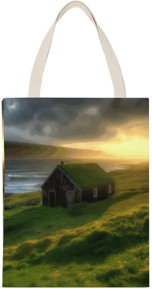 Stylish Shoulder Bag, Hut Grass Sun Rays Print Reusable Grocery Bag Large Canvas Tote Versatile Handbag All-purpose Tote