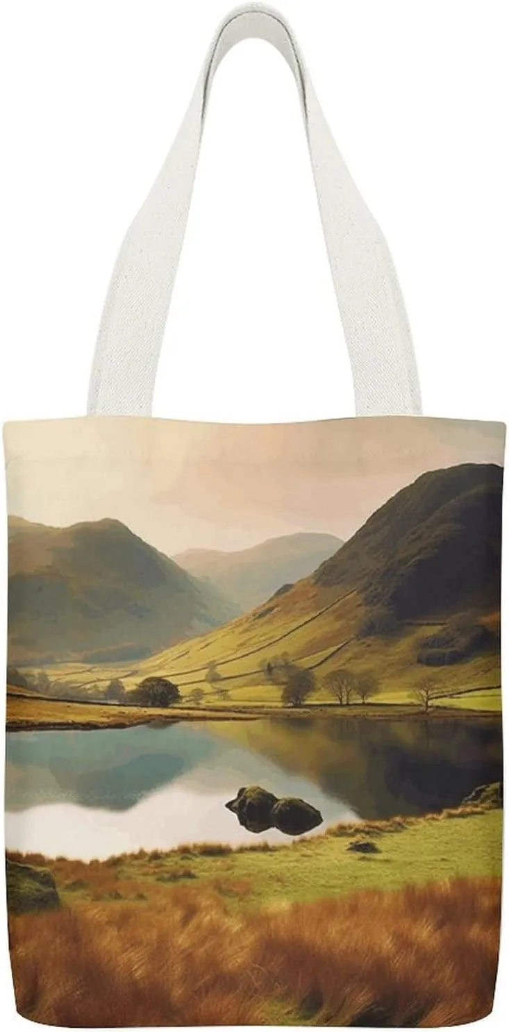 Stylish Shoulder Bag, Lake District National Park Print Reusable Grocery Bag Large Canvas Tote Versatile Handbag All-purpose Tote