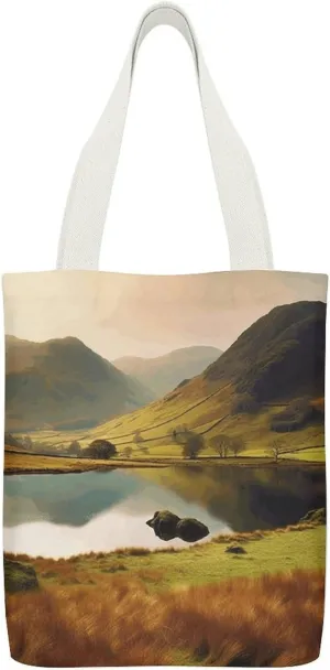 Stylish Shoulder Bag, Lake District National Park Print Reusable Grocery Bag Large Canvas Tote Versatile Handbag All-purpose Tote