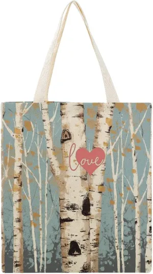 Stylish Shoulder Bag, Love Birch Tree Print Reusable Grocery Bag Large Canvas Tote Versatile Handbag All-purpose Tote, 38x41cm, Style