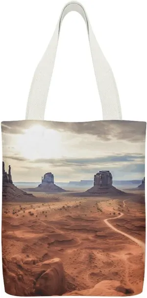 Stylish Shoulder Bag, Monument Valley Print Reusable Grocery Bag Large Canvas Tote Versatile Handbag All-purpose Tote, 32x38cm, Style