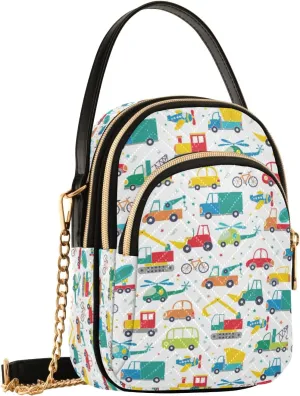 SUABO Crossbody Bag for Women, Cartoon Cars Trucks Caravan Phone Purse Detachable Chain Bag Shoulder Handbag Wallet