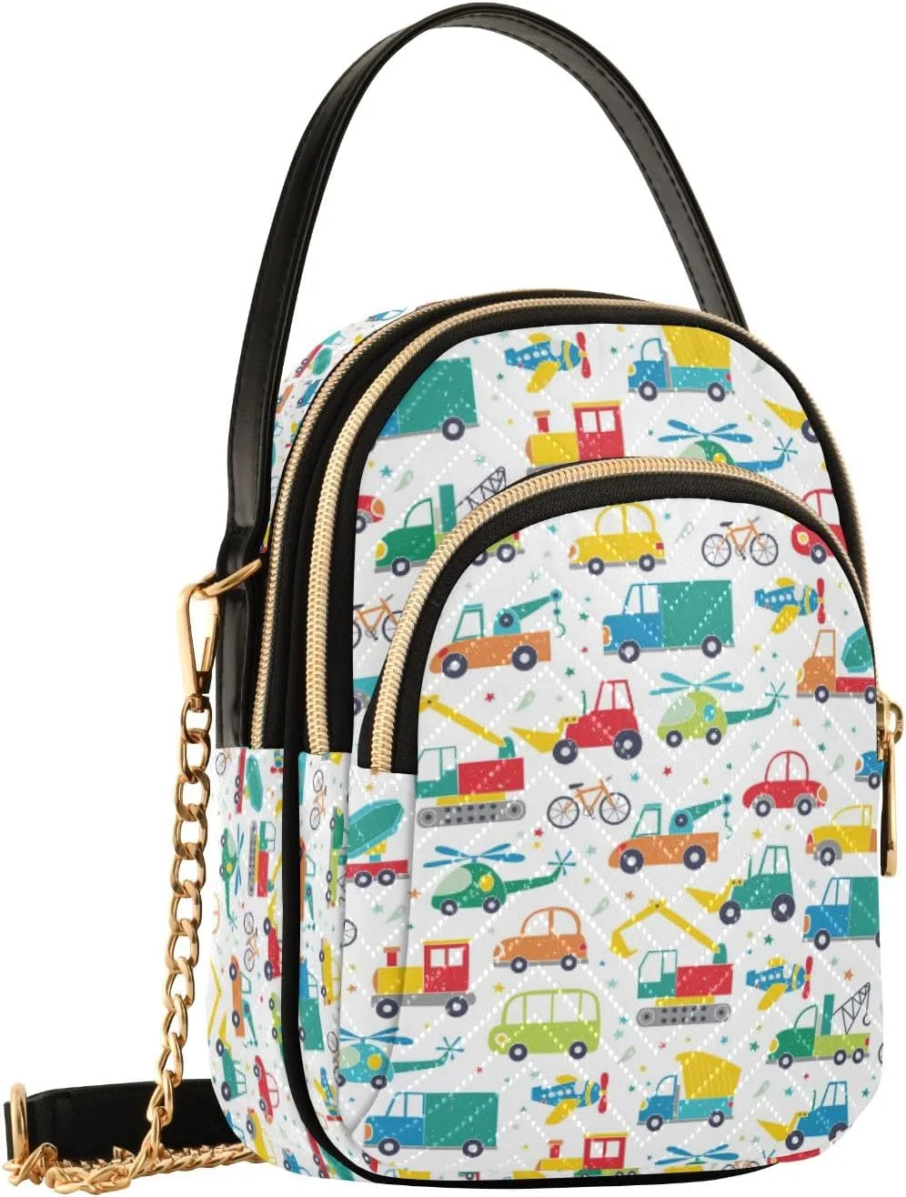 SUABO Crossbody Bag for Women, Cartoon Cars Trucks Caravan Phone Purse Detachable Chain Bag Shoulder Handbag Wallet