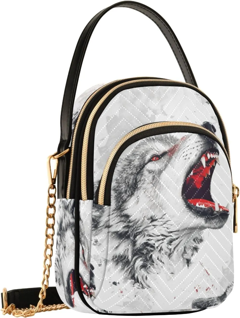 SUABO Crossbody Bag for Women, Fierce Wolf Phone Purse Detachable Chain Bag Shoulder Handbag Wallet